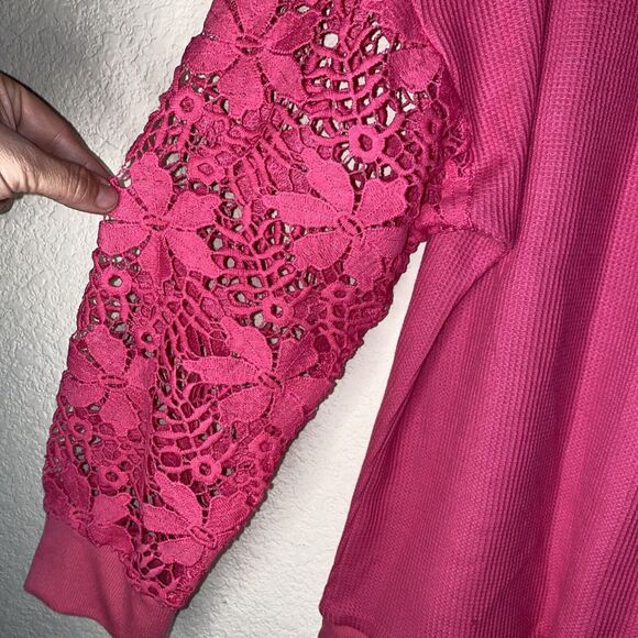 pink oversize Thermal open Crochet Arms Sweater gypsy hippie 2XL NWOT boho - Picture 6 of 6